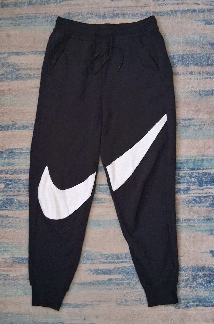 Nike Jogger Sweatpants Mens Small Black Big Swoosh